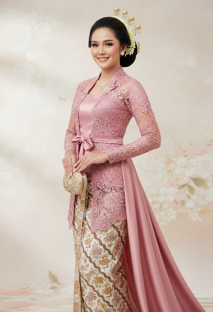 Woman in elegant pink kebaya